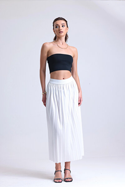 uniq store Satin Look Elastic Waist Pleated Stretchy Unlined Long Cut Skirt