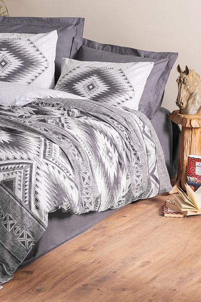 Cotton Box Ethnic Double Duvet Cover Set Delos Anthracite
