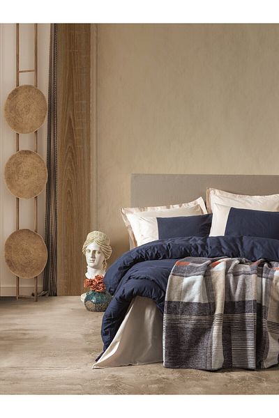 Cotton Box Comfy Cotton Blanket Single Duvet Cover Set Clement Navy Blue