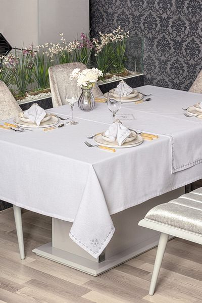 Cotton Box Linen Tablecloth Set Pera White 175x240