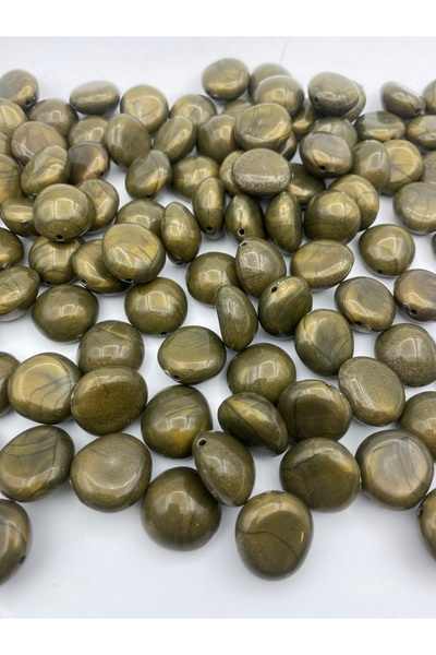 Hedef Bijuteri 100gr Haki Yeşil Renk Bombeli Yassı Basık Model Ebruli Karamel...