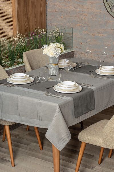 Cotton Box Antique Tablecloth Set Jasmine Gray 155x160