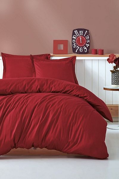 Cotton Box Stripe - Claret Red Elegant Series Double Duvet Cover Set
