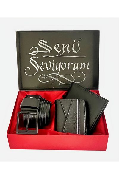 GulShop Men's Gift Set Belt Wallet Card Holder Combination in Gift Box