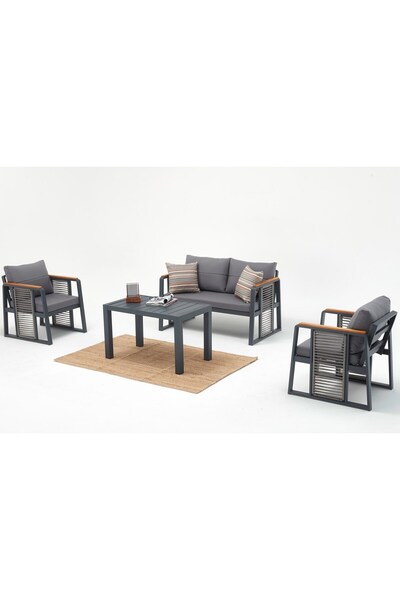 Erinöz Modena Bahçe Balkon Oturma Grubu Antrasit 2+1+1+Sehpa