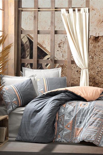Cotton Box Adiel - Gray Ethnic Double Duvet Cover Set