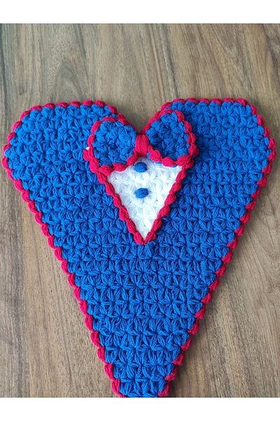 HANIMKIZ Hand Knitted Dowry Heart Groom Washcloth