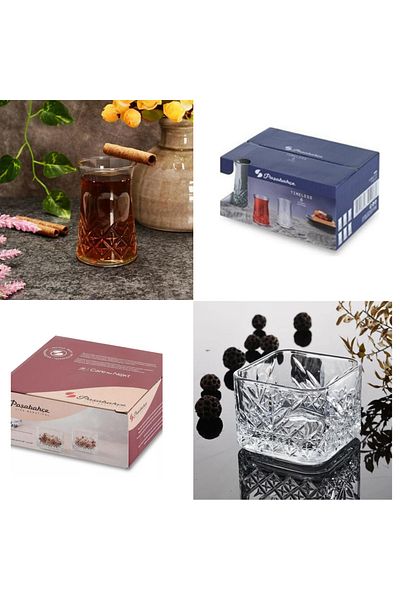 Paşabahçe 12 Piece Square Timeless Snack Bowl, Sauce Bowl and Tea Cup Treat Set