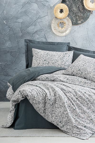 Cotton Box Minimal Molly Anthracite 100% Cotton Single Duvet Cover Set with Rubber Sheets