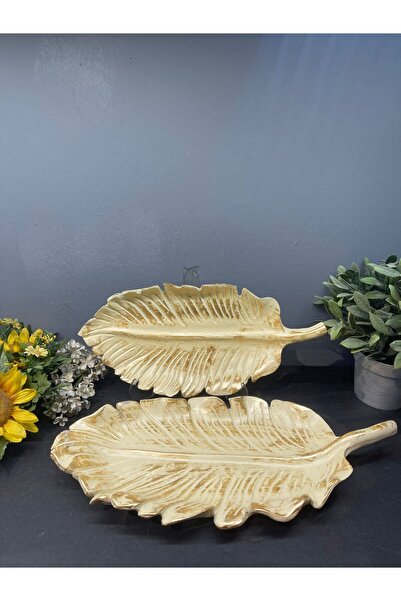 Peramari Dekoratif Polyester İkili Yaprak Sunumluk Krem Gold Eskitme