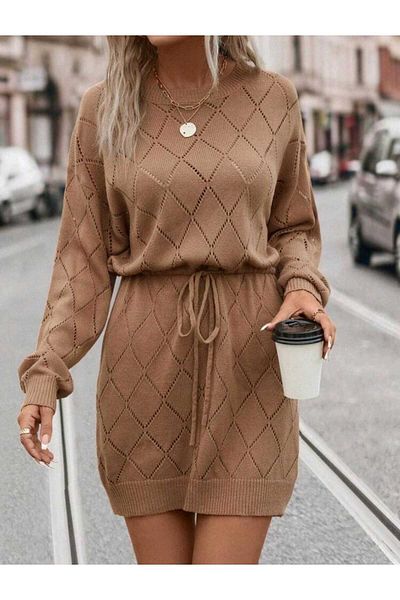 Bracha Šaty z pleteniny s diamantovým vzorem prolamované model v pase