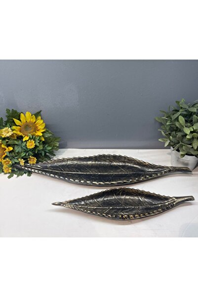 Peramari Dekoratif Polyester İkili Uzun Yaprak Sunumluk Gold Siyah Eskitme
