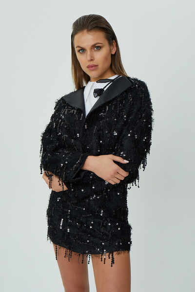 SAINT ONES ST. ONES Saçaklı Payet püsküllü Saten yakalı Kısa Rahat kesim Ceket