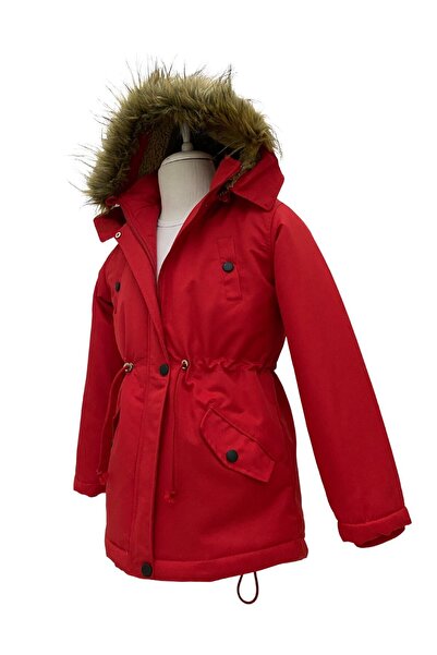 Jannock Unisex Kışlık Kanvas Kumaş Büzmeli Içi Kürk Çocuk Kapüşonlu Kaban Mont
