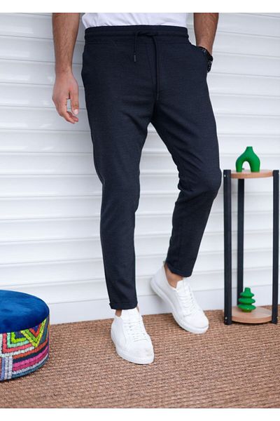 hello7 Men's Black Jogger Elastic Waist Lace up Stretchy Double Leg Trousers