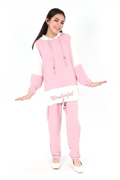 MIZMIZ Girl's Aerobin Hooded Kangaroo Pocket Long Sleeve Hijab Bottom Top Tunic Set