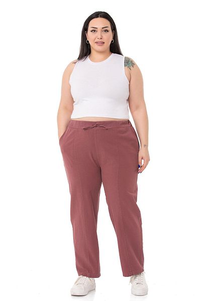 DISENTIS MODEST Plus Size Plum Trousers with Elastic Waist and Rope Drawstring Detail