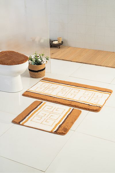 Moda Dekor Ακρυλικό Glitter Tetra Beige 60x100 - 60x50 - 50x50 cm Χαλάκι μπάνιου 3 τεμαχίων