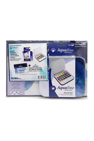 GLANCE Daler Rowney Aquafine 24'lü Yarım Tablet Suluboya Seti Canson Montval ...