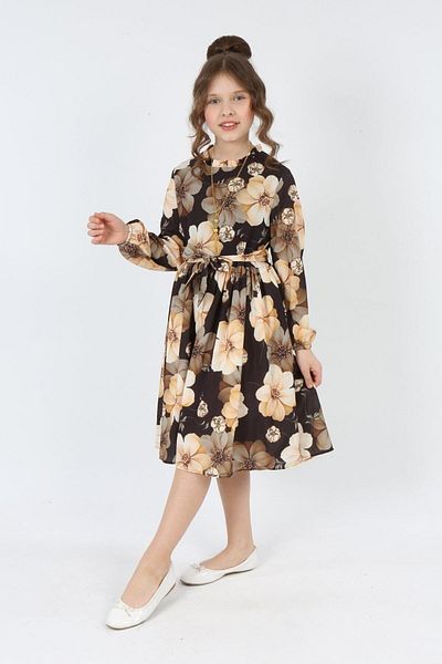Asortik Kids Girl's Summer Dress with Necklace 7 Years-8 Years-9 Years-10 Years