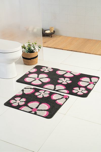Moda Dekor Milenyum Περιστρεφόμενο Γκρι-ροζ 60x100 - 60x50 cm Πατάκι μπάνιου 2 τεμαχίων