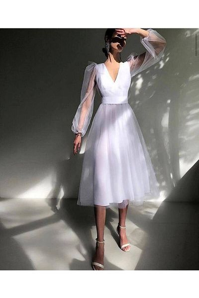 Madame Jasmin Dream Tulle White Midi Length Wedding Engagement Graduation Dress