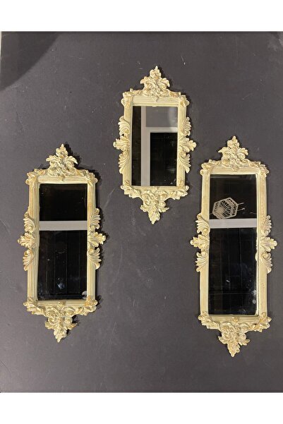 Peramari Dekoratif Polyester Üçlü Dikdörtgen Ayna Takımı Krem Gold Eskitme