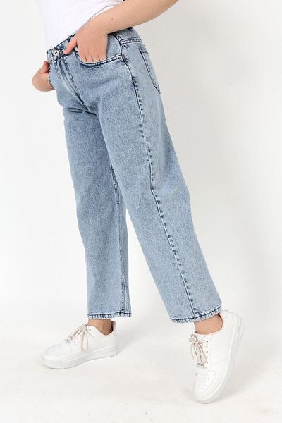 Asortik Kids Kids Mom Jeans Denim Trousers High Waist Wide Cut