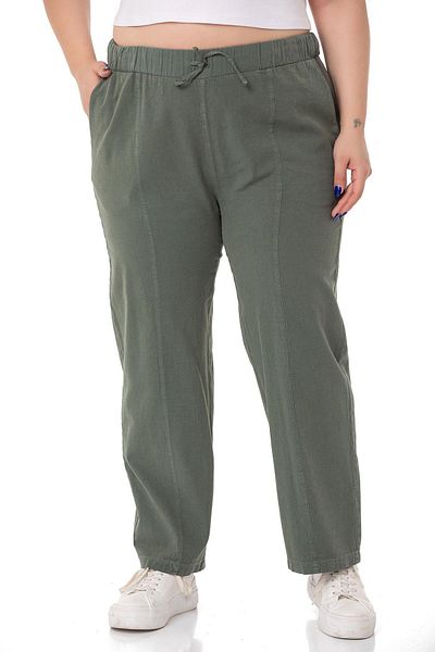 DISENTIS MODEST Plus Size Khaki Trousers with Elastic Waist and Rope Drawstring Detail