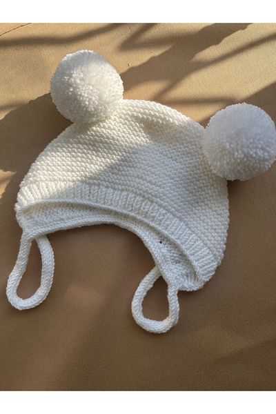 DERY BABY Unisex Baby Knitted Bonnet Beanie with Pompom - White
