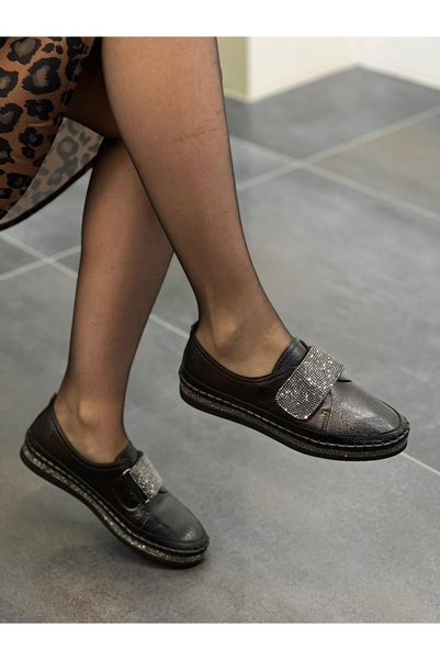 DİVA Pantofi de damă casual Miya Black Velcro Stone