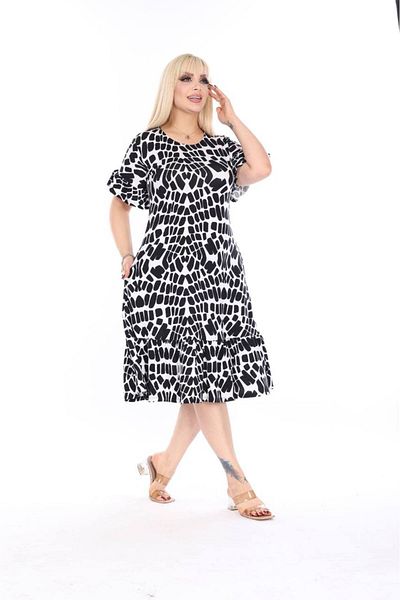 mezura tekstil Plus Size Knee-Length Sleeve And Skirt Ruffle detailed short sleeve Stylish Pocket Viscose Combed Cotton Dress