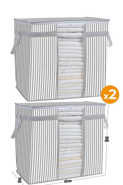 Serstil 2 Pieces - Windowed Storage Bag 50 X 45 X 30 Cm - Gray Rope Pattern