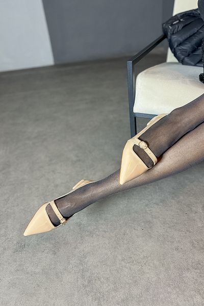 SHOEBELLAS Γυναικείες μπαλαρίνες Culpo Beige Buckle