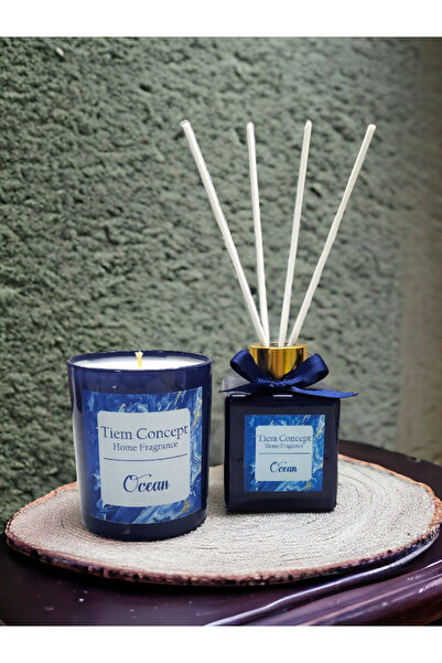 Tiem Concept Okyanus Kokulu Lacivert Bardak Mum Ve Çubuklu Oda Kokusu Seti 100ml
