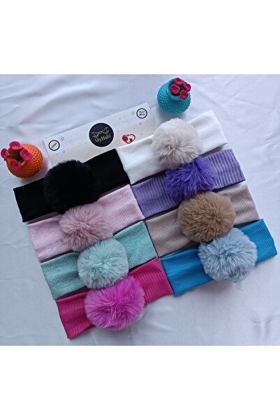 MyHubi 8-Piece Combination (Boxed) Handmade Baby Girl Rabbit Hair Pompom Bandana