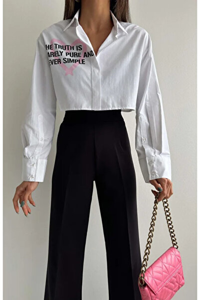 My Blog Weißes kurzes Shirt mit Herz-Slogan-Aufdruck