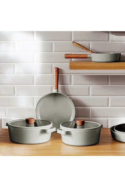 NEOFLAM aluminum Cast Gray 6-piece Fika Pot anD Pan Set - with Glass LiD