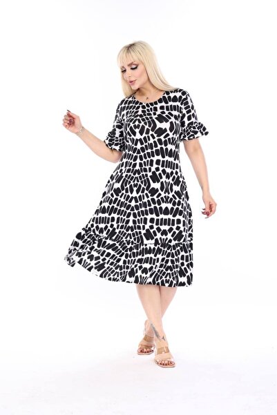 mezura tekstil Μανίκια και φούστα με βολάν με βολάν με κοντό μανίκι Κομψό φόρεμα βισκόζης χτενισμένο βαμβακερό με τσέπες