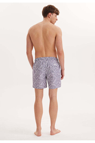 WESTMARK LONDON Gri Beyaz Geometrik Baskılı Regular Fit Erkek Deniz Şortu Wmgeometrıc