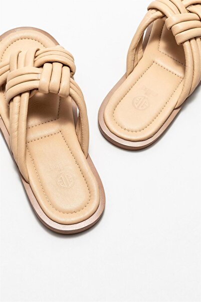 Elle Shoes Γυναικείες φλατ παντόφλες από φυσικό δέρμα