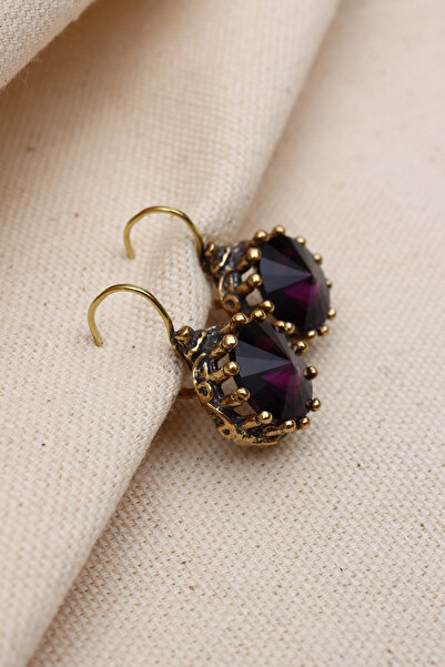 Süspüs Accessories YUVARLAK MOR TAŞLI OTANTİK KÜPE