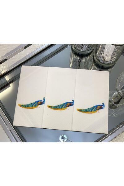 busrasdesign منديل عرض مطبوع عليه طاووس 16 قطعة