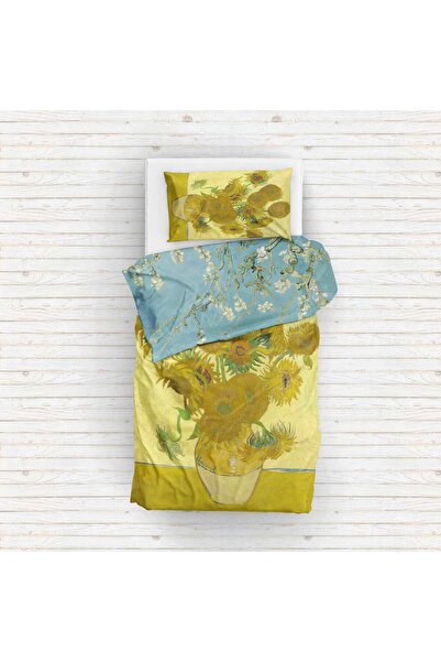 The Lucid Lab Almond Blossoms & Ayçiçekleri Çift Taraflı Nevresim Takımı 160 Cm X 220 Cm