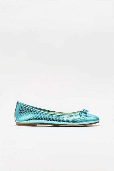 Elle Shoes Blue Leather Women's Ballerinas