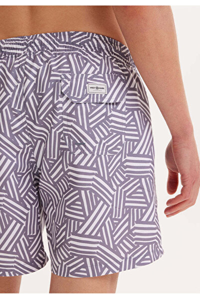 WESTMARK LONDON Gri Beyaz Geometrik Baskılı Regular Fit Erkek Deniz Şortu Wmgeometrıc