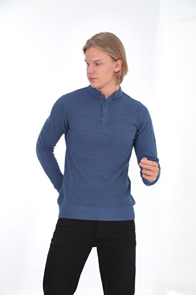 ELM WEAR Polo Neck Button Detailed Knitwear Sweater - Aviator