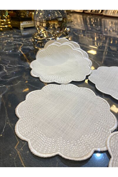 Teksev Shems كريم 6 قطع من الكتان الكتان كوكتيل القهوة الجانب عرض منديل تصفيح التطريز المطرزة