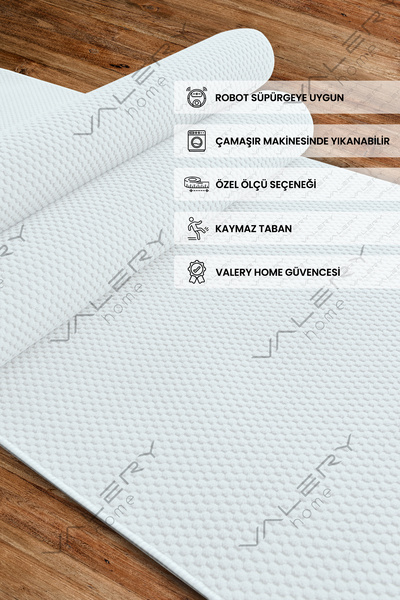 Valery Home Vl Yıkanabilir Kaymaz Tabanlı Nova Kesme Rulo Halı Yolluk Beyaz N...