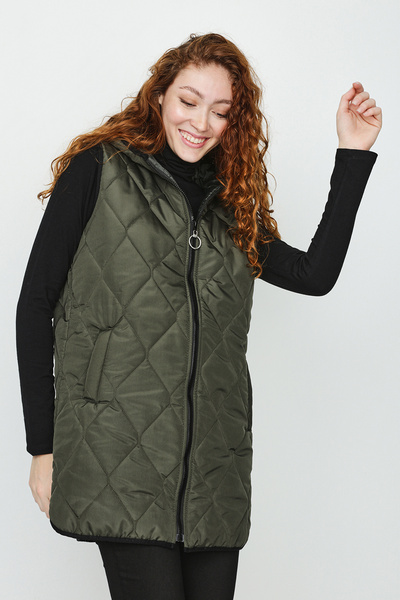 Select Moda Vestă pufă lungă cu fermoar pentru femei